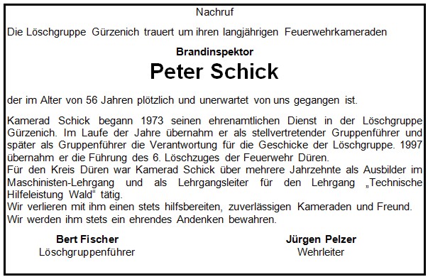 Nachruf Peter Schick